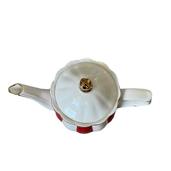 Grace Teaware Fine Porcelain Teapot Holiday Red White Gold Peppermint Stripe New - Picture 3 of 16